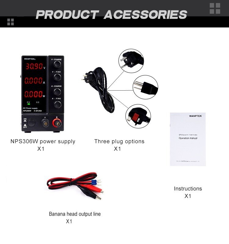 Adjustable 0~30V 0~6A DC Power Supply Lab Variable Regulated High Precision Vol