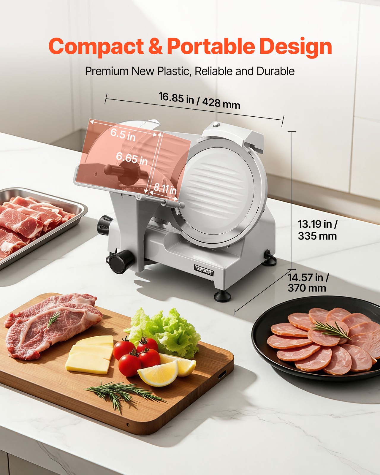 VEVOR Commercial Meat Slicer Electric Cutter 300W 10″ Carbon Steel Blade
