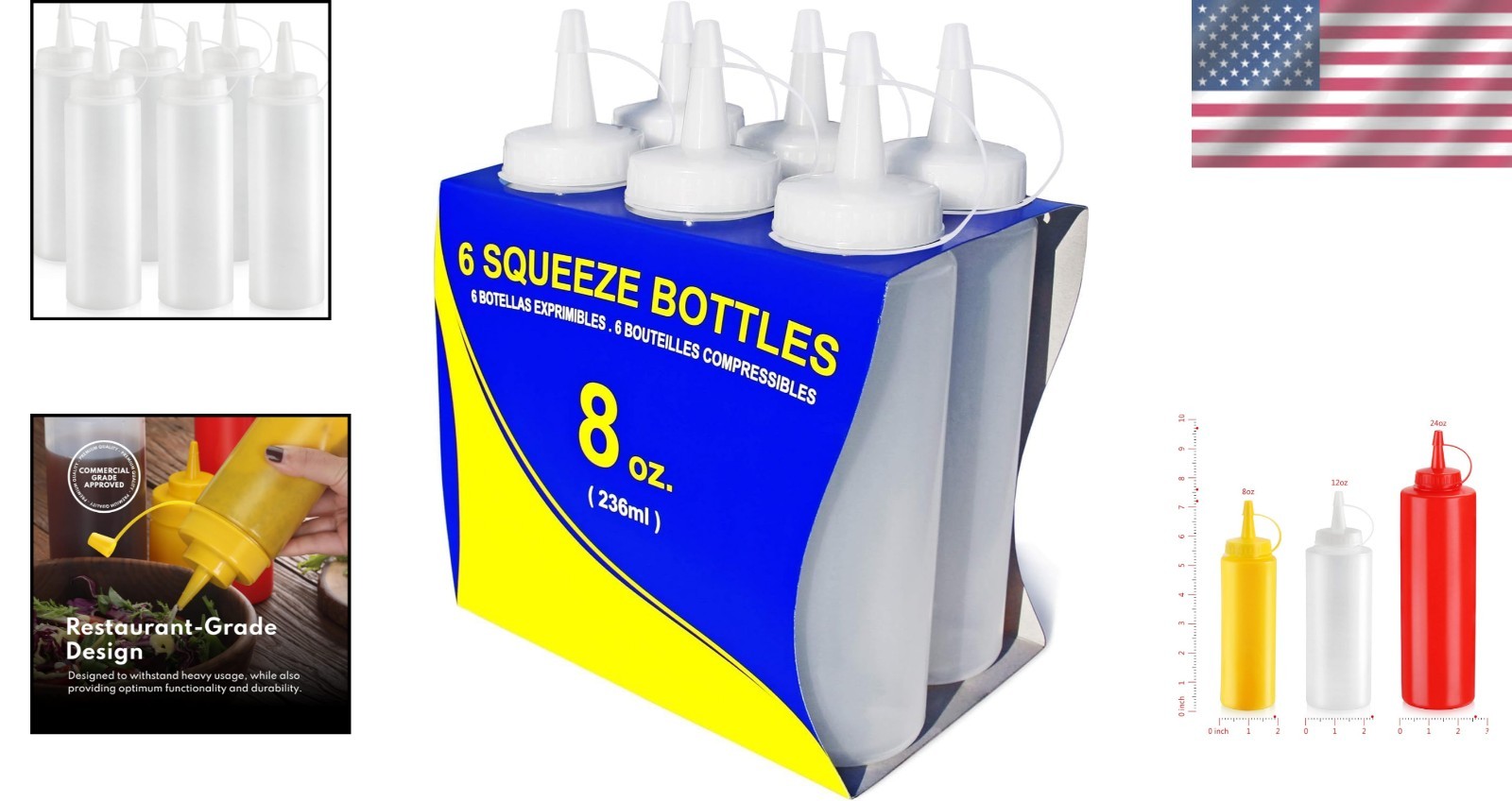 Plastic Squeeze Bottles 8 oz Clear Pack of 6 Leak Resistant BPA Free Reusable