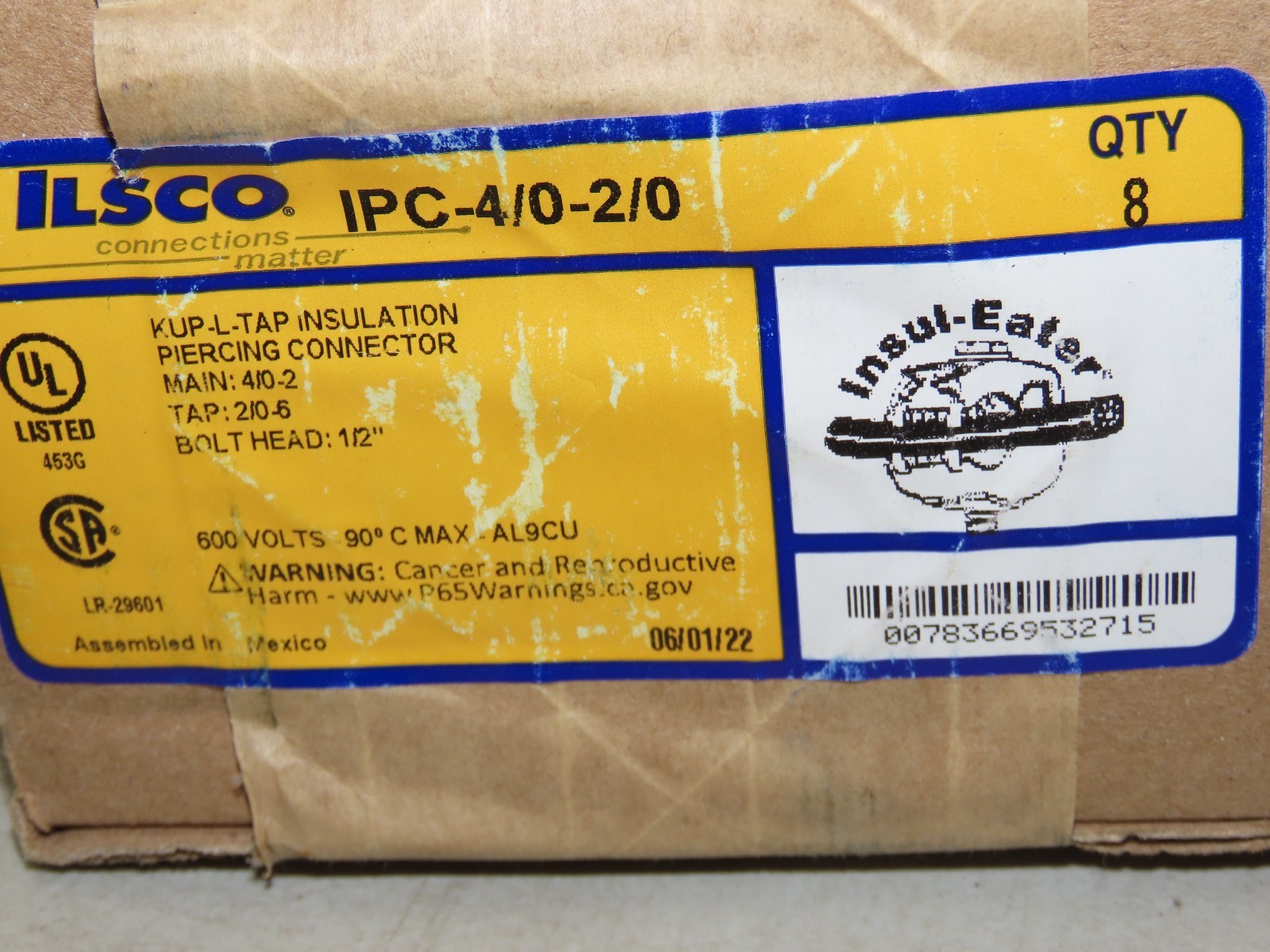ILSCO IPC-4/0-2/0 KUP-L-TAP INSULATION PIERCING CONNECTOR (Pack of 2)