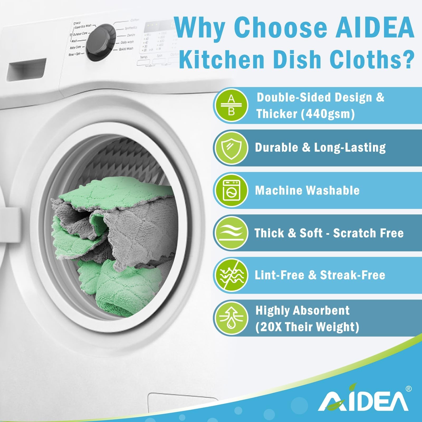 AIDEA Kitchen Towels, 12 Pack Absorbent Coral Fleece Dish Towels, No Odor Reu…