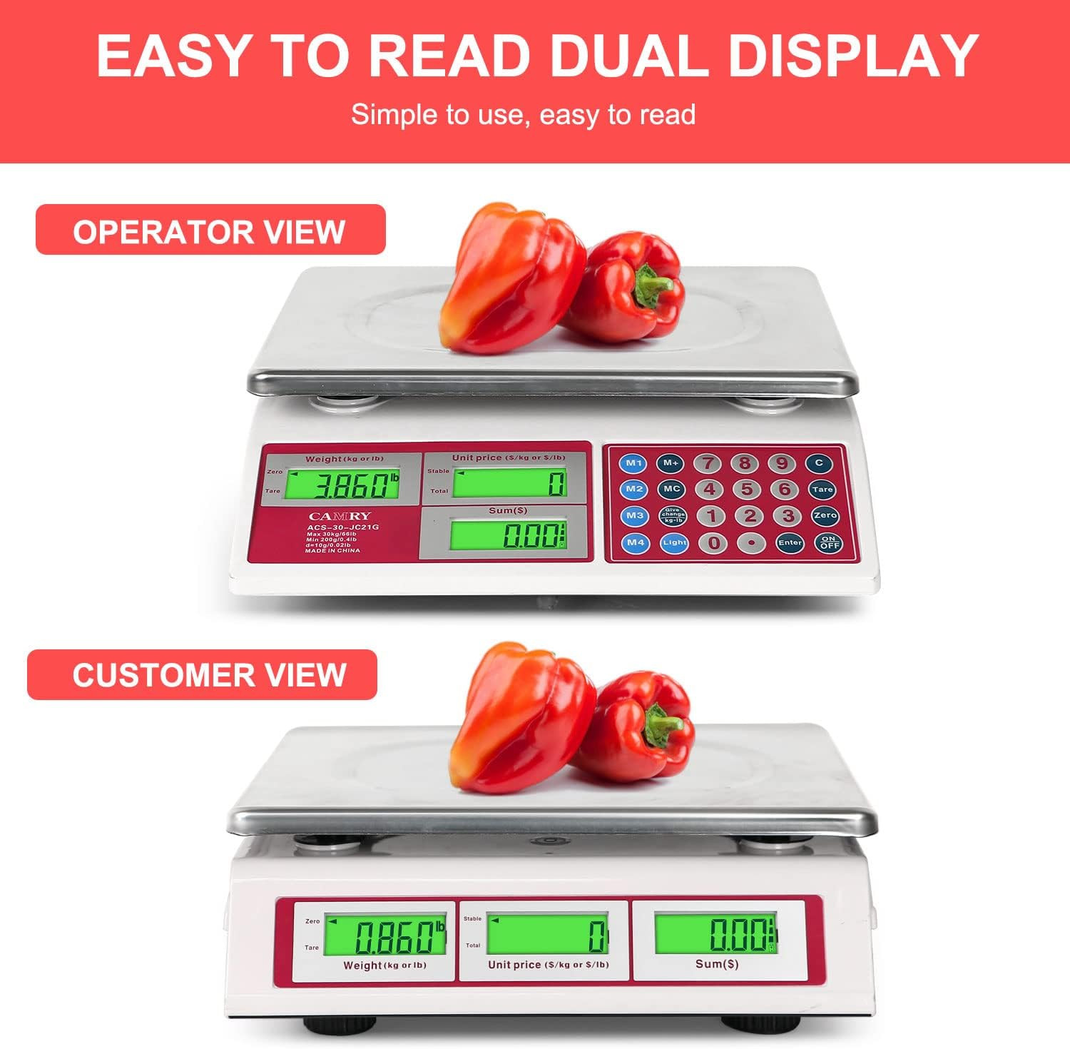 Digital Price Computing Scale 66Lb/30Kg Commercial Produce Scale with Stainless