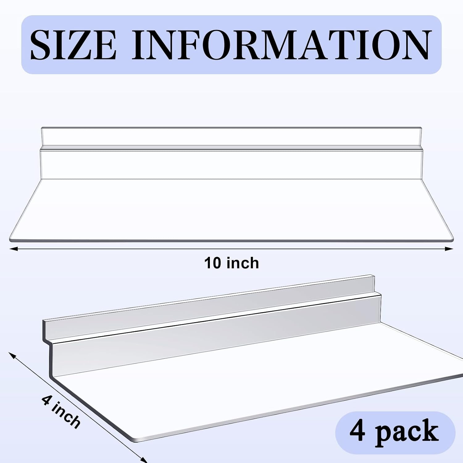 4 Pack Clear Slatwall Shelves 4×10 Inch Plastic Wall Display Shelf