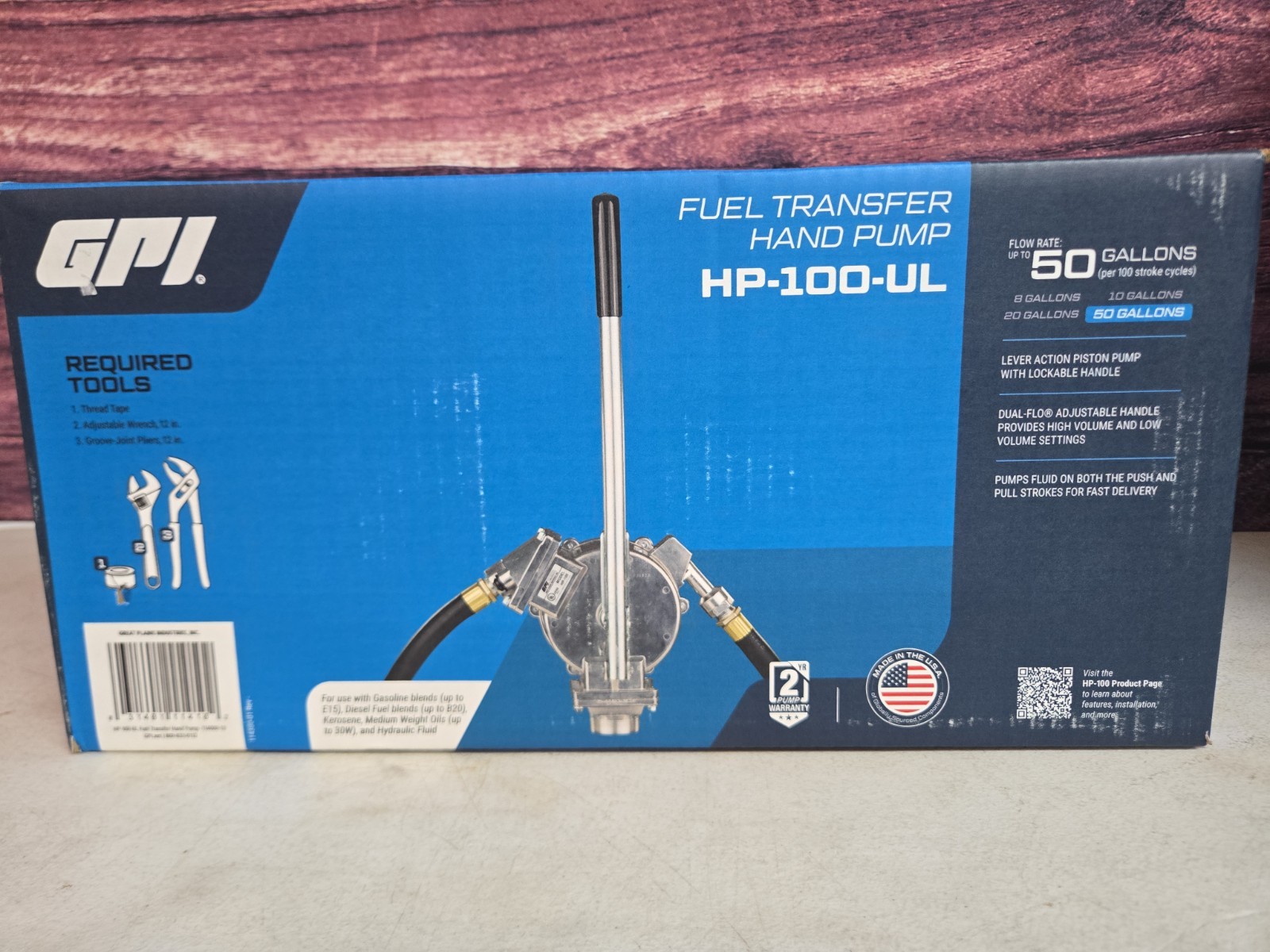 GPI HP-100-UL Lever Action Fluid Transfer Hand Pump w Fuel Filter Kit 50 GPM NEW