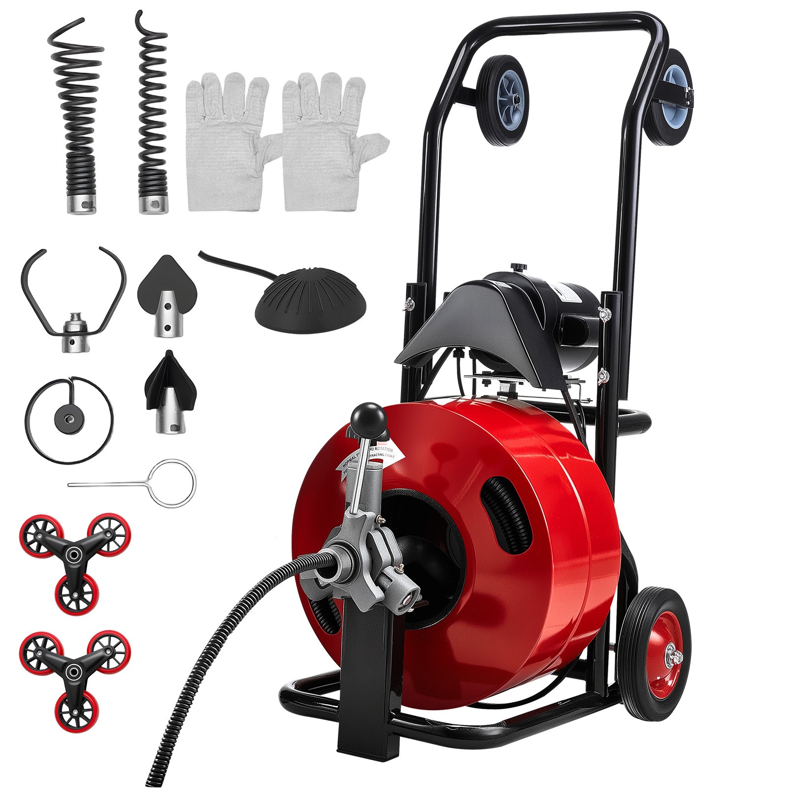 VEVOR Drain Cleaner Machine 100FT x 3/4Inch Auto Feed Sewer Auger & Multi Wheels