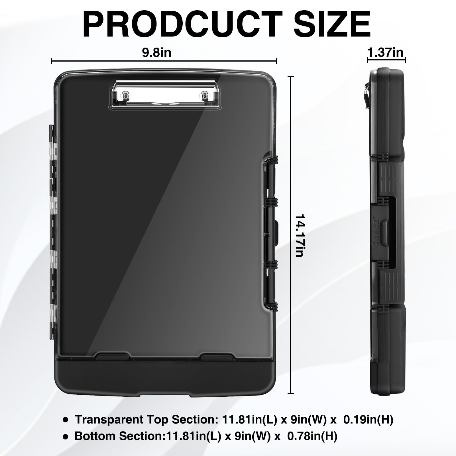 Sooez Original Clipboard with Storage & 9.8″ w x 1 1/3″ d x 14 1/4″ h, Black