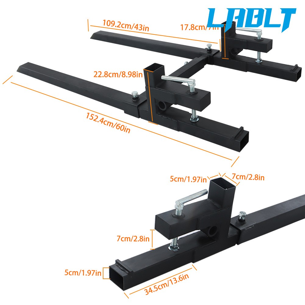 LABLT 60″ Clamp On Pallet Forks Tractor Bucket With Adjustable Stabilizer Bar