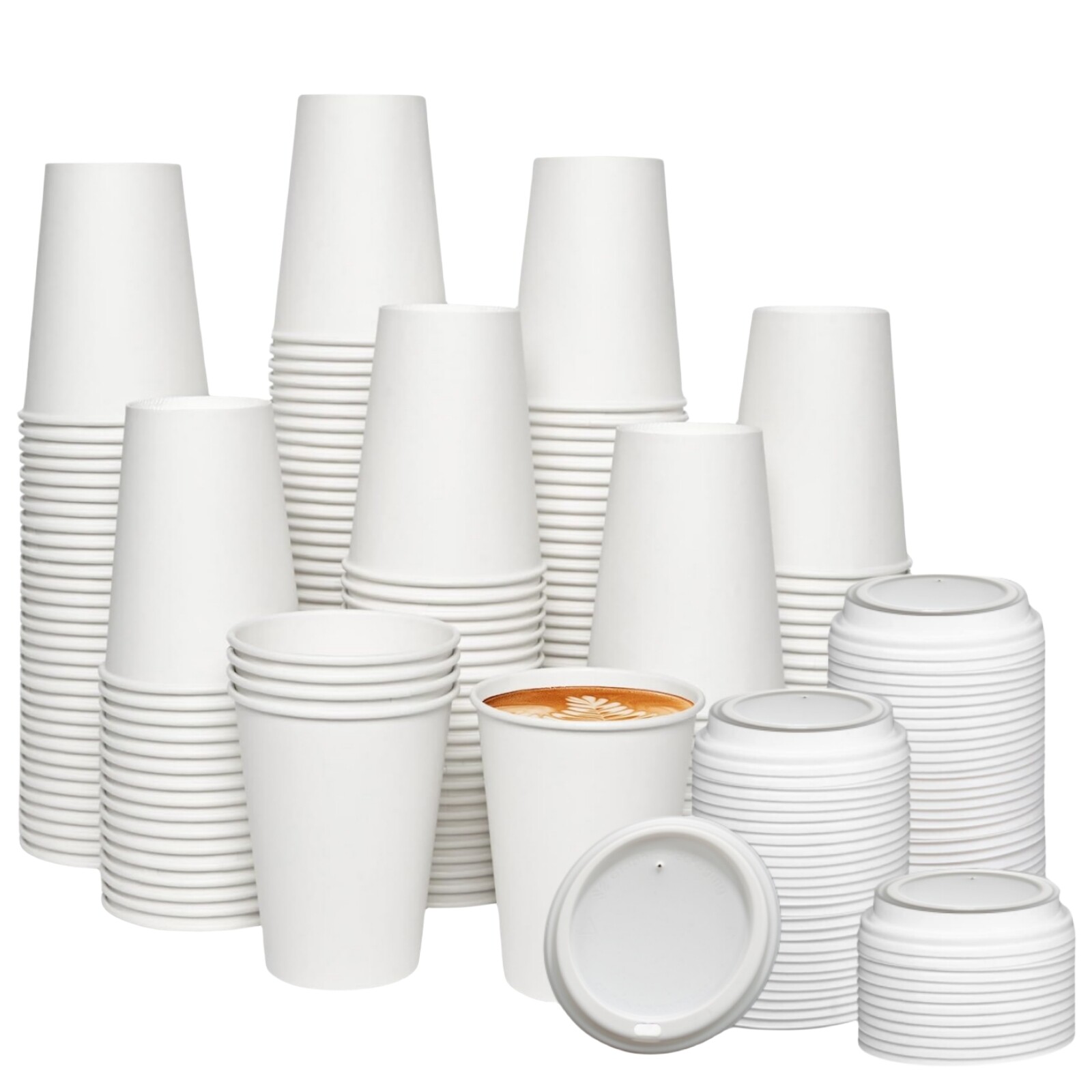 12oz Disposable Paper Coffee Cups with White Lids Hot/Cold Coffee Cup Leak-Proof