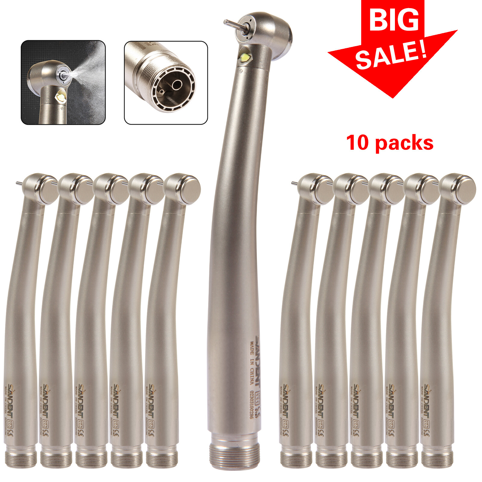 1-10 Turbina Dental LED Light Fiber Optic High Speed Handpiece 2 Holes Borden