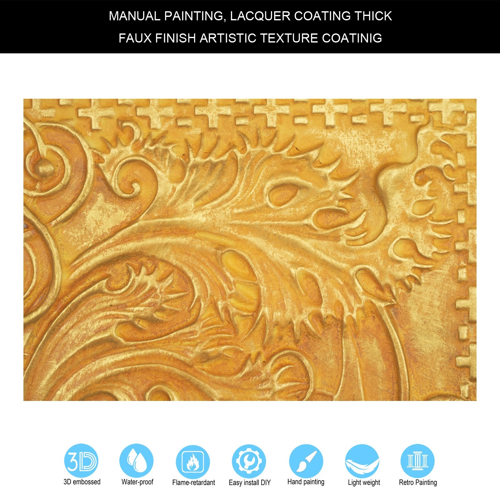 Artistic 3D Ceiling Tile Embossed Interior Wall Panel PL62 golden 10pcs/lot