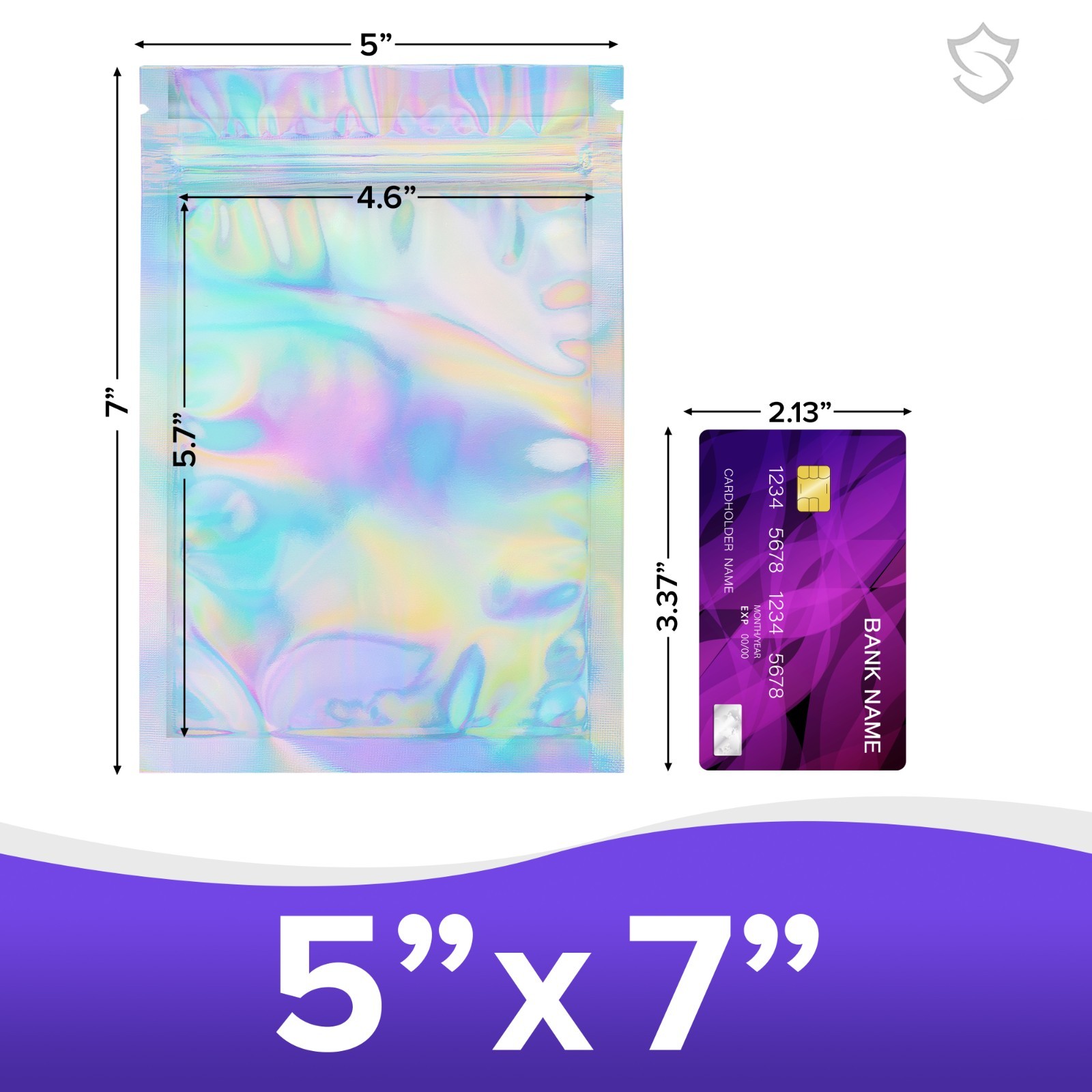 200 Quantity STASHIELD Holographic Smell Proof Mylar Bags Resealable Packaging