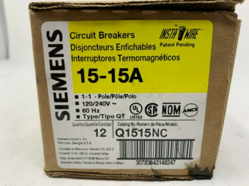 Q1515NC – (Box of 12, no clip) – Siemens 15 Amp Tandem Breaker
