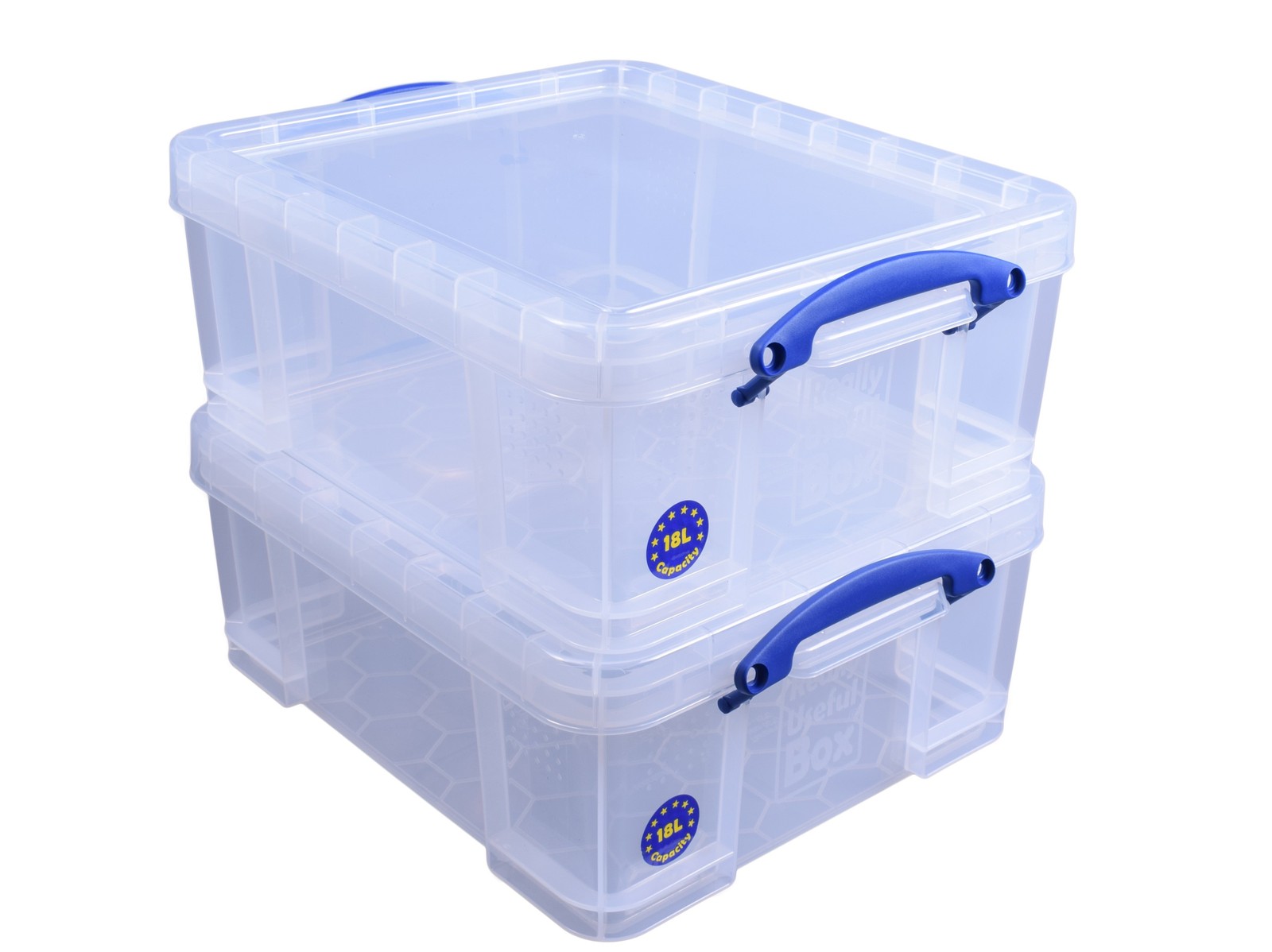Really Useful Box 18L Storage Container w/Snap Lid & Clip Lock Handle, (2 Pack)