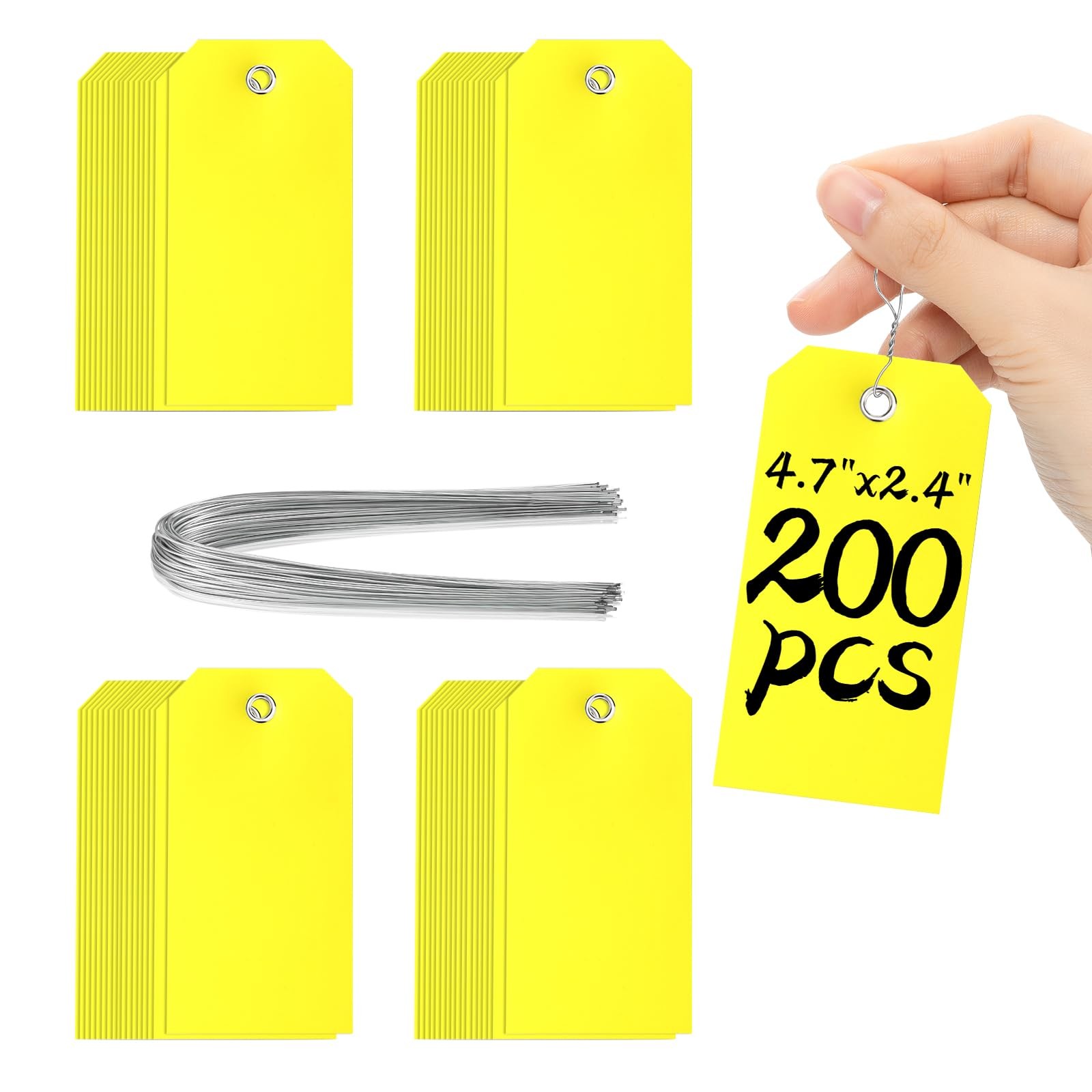 200 Pieces 4 3/4″ x 2 3/8″ Plastic Shipping Tags 4.75 x 2.375 inch, Yellow