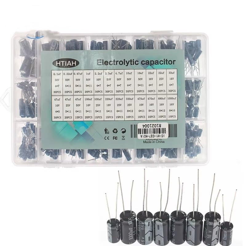 500Pcs 24 Values Electrolytic Capacitor Assortment Kit 0.1Uf to 1000Uf 10V 16V