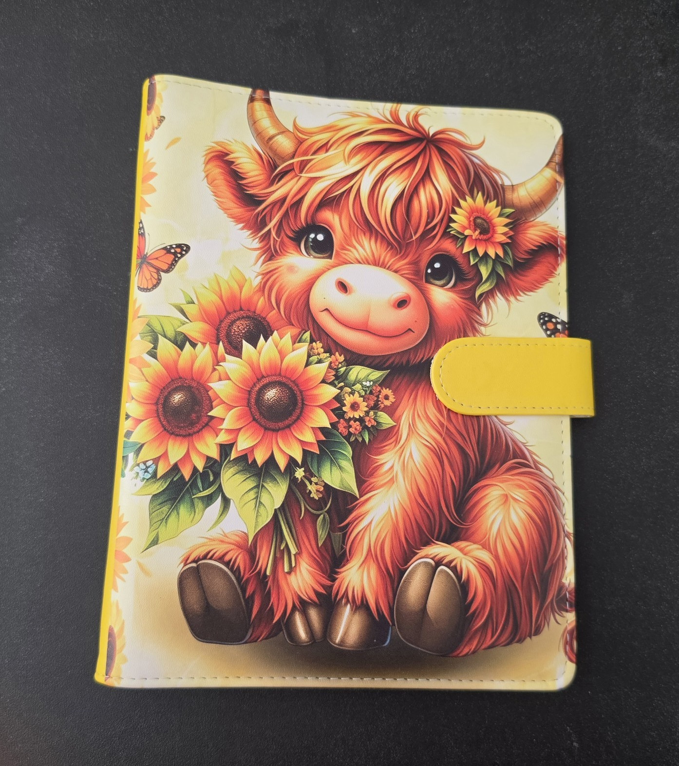 Highland Cow Sunflower A5 6-Ring Daily Use Binder, Plastic Cover