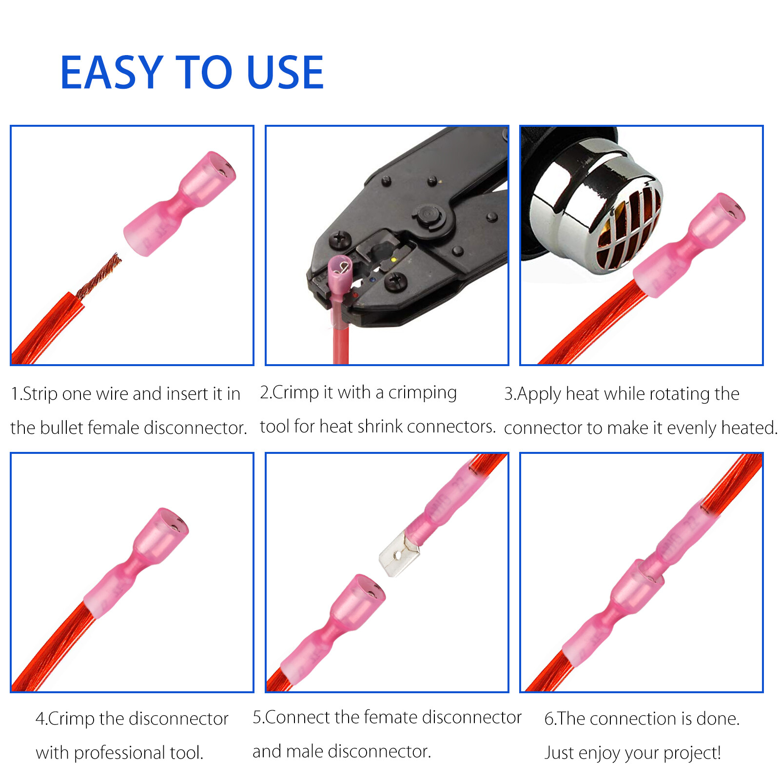 200/100PCS Electrical Heat Shrink Male & Female Spade Wire Connectors Terminals