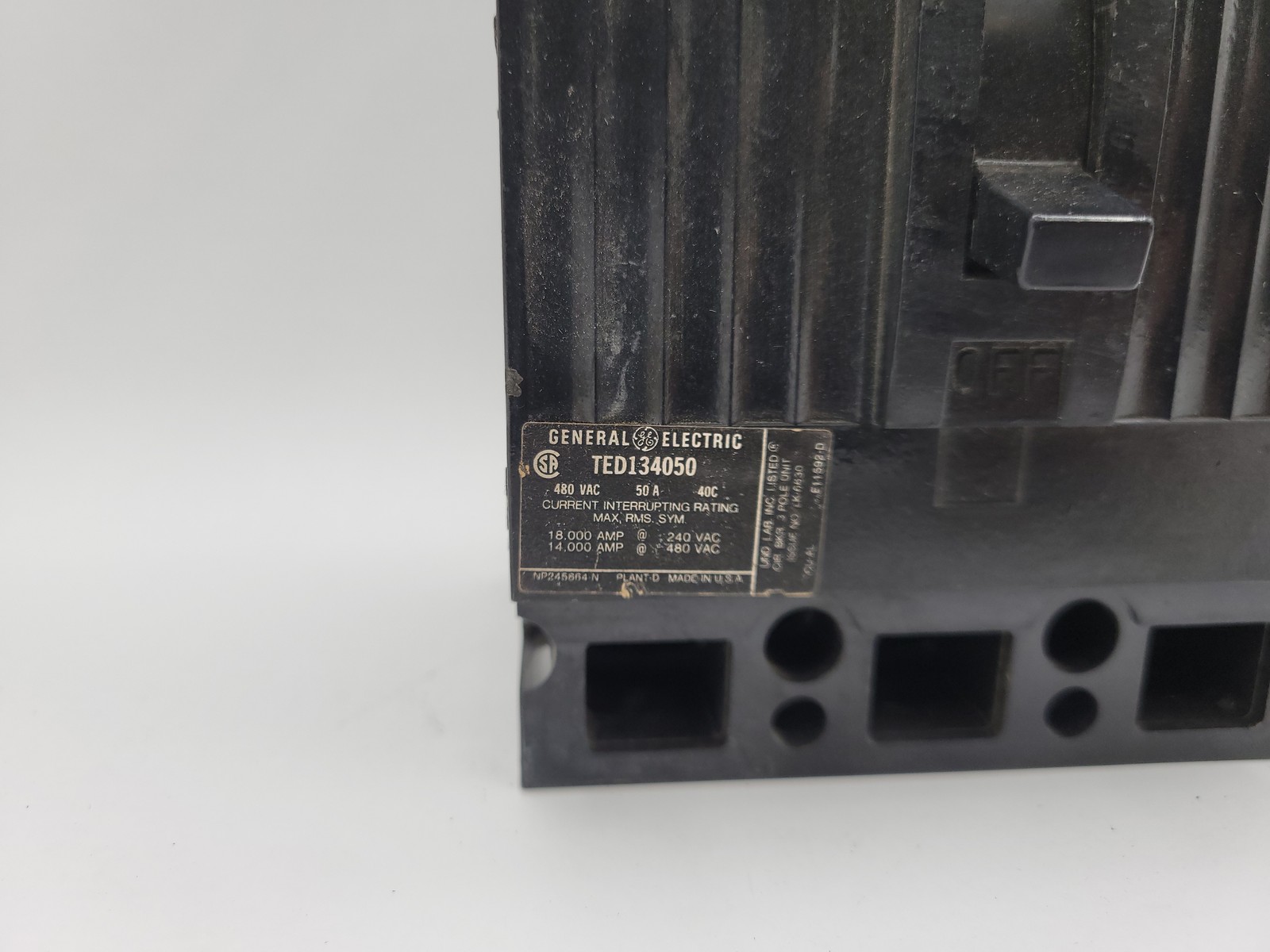 General Electric TED134050 Bolt-On Circuit Breaker 50A 3P 3PH 480V 14KA TED
