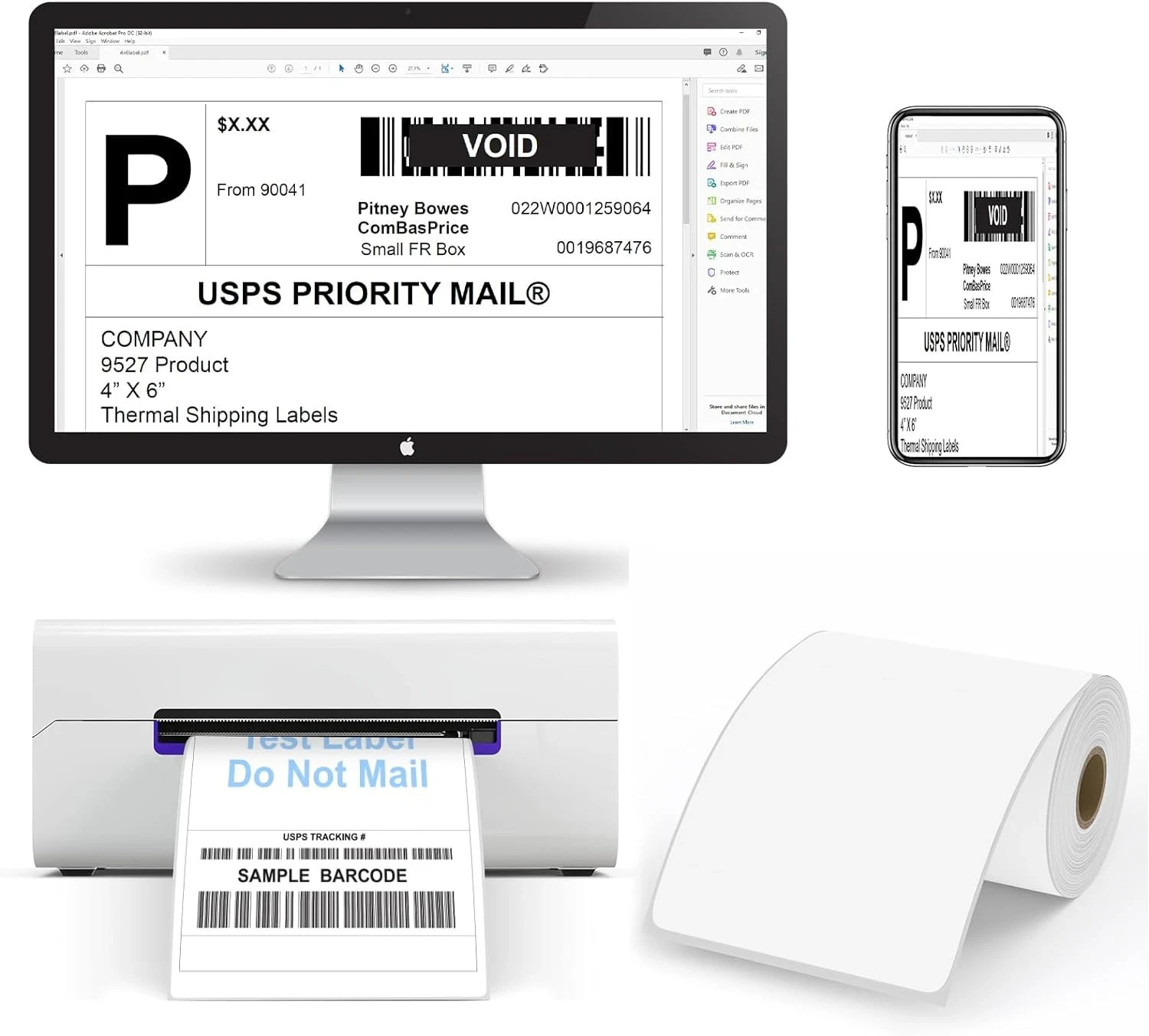 4X6 Blank Direct Thermal Shipping Labels, 250 Labels per Roll, 6 Rolls, 1500 Lab