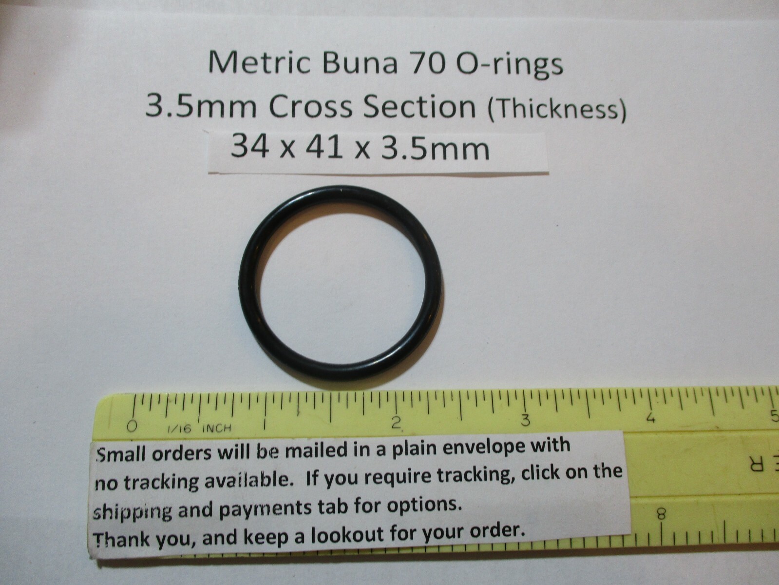 34mm ID x 41mm OD x 3.5mm thick O-ring. Buna-70. Quan 1.