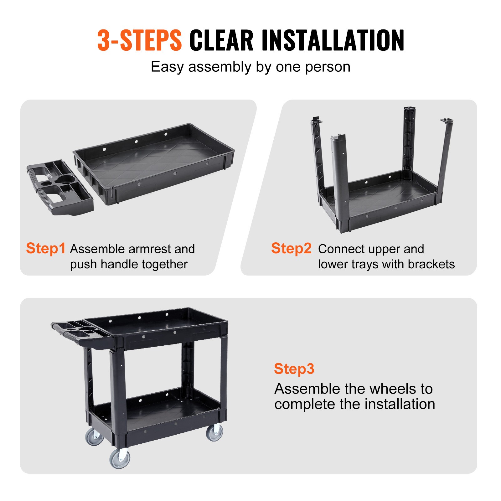Uimoso Utility Service Cart Rolling Cart 2 Shelf 550LBS with 360° Swivel Wheels