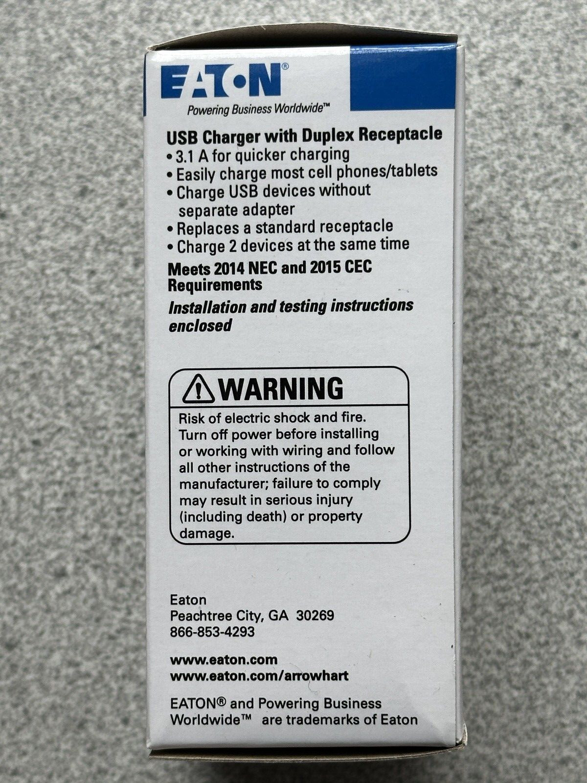 NEW Eaton TR7756LA Combo Duplex Receptacle Outlet w/ 2 USB Charger Tamper Resist