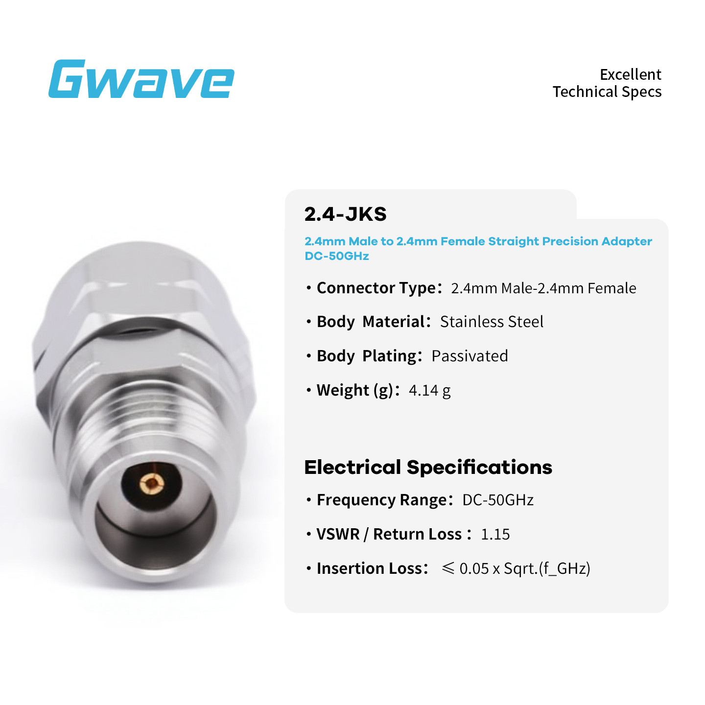 2.4mm Male to 2.4mm Female Adapter, DC – 50GHz