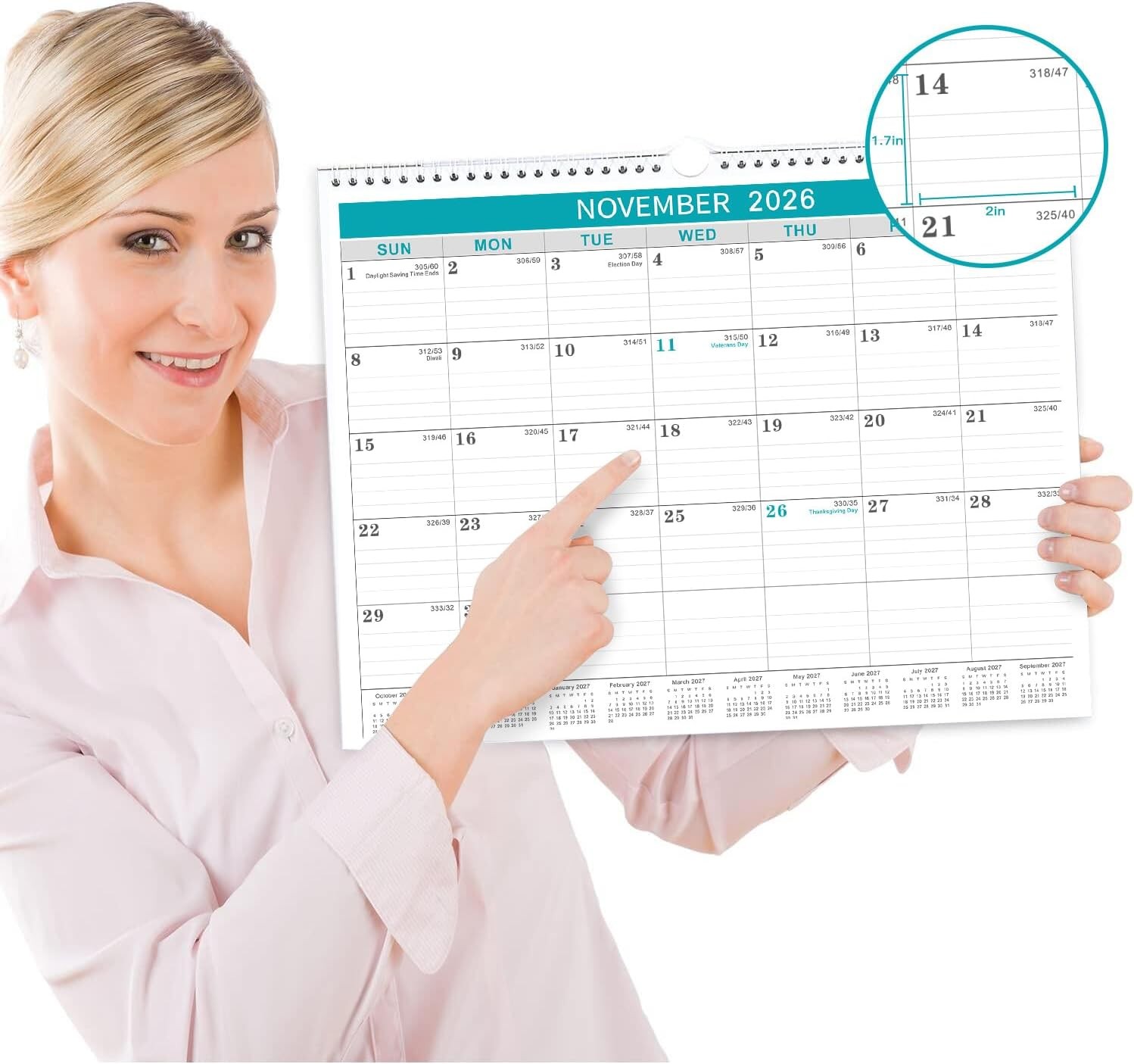Calendar 2026, 12 Months from January 2026 to December 11.5 x 15 inch, Gray
