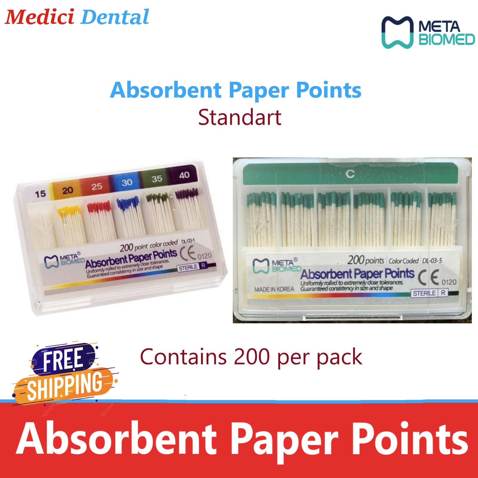 Dental META Absorbent Paper Points Endo Taper .06 or .04 , CHOOSE SIZE, 60/pk.