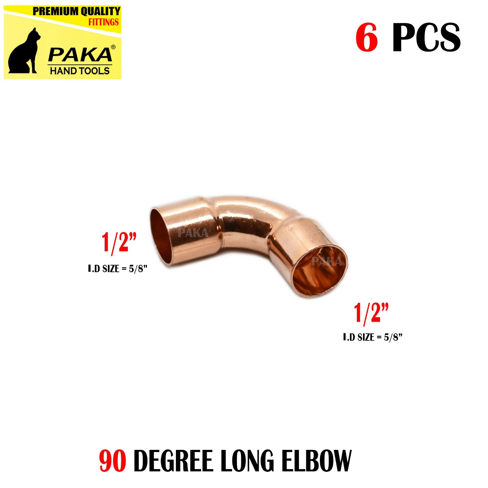 6 PCS 1/2″ CxC Wrot Copper 90° Long Turn Elbow For 5/8″O.D. Pipe