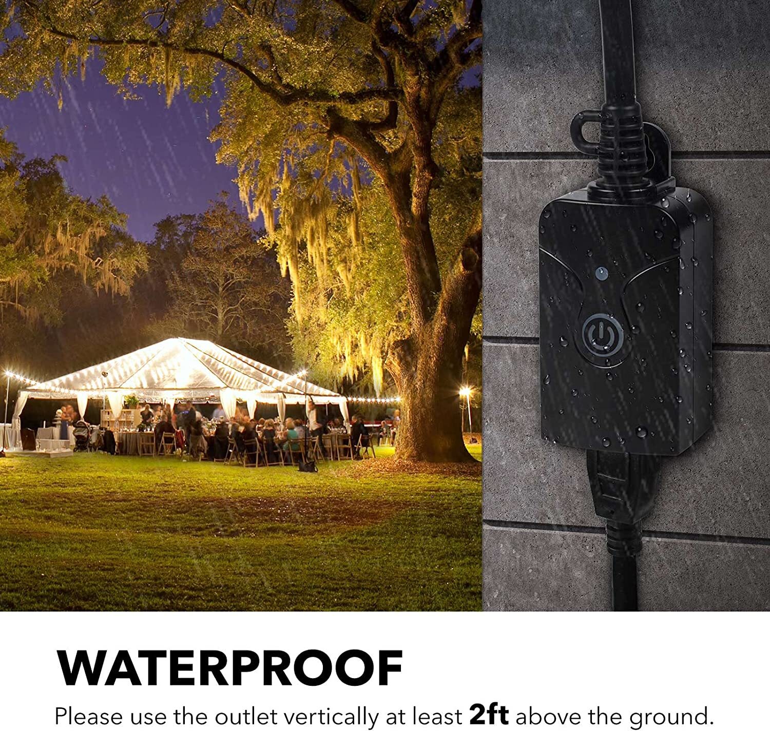 HBN Outdoor 3-Prong Outlet Weatherproof with 100ft Wireless Remote Control Kit