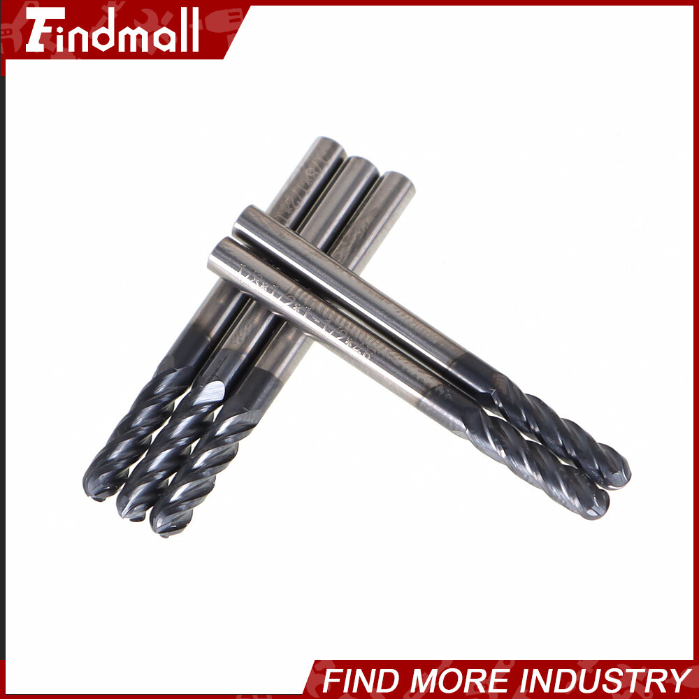 5 PCS 1/8″ 4 Flute 1-1/2″ Overall Length Ball Nose Carbide End Mill