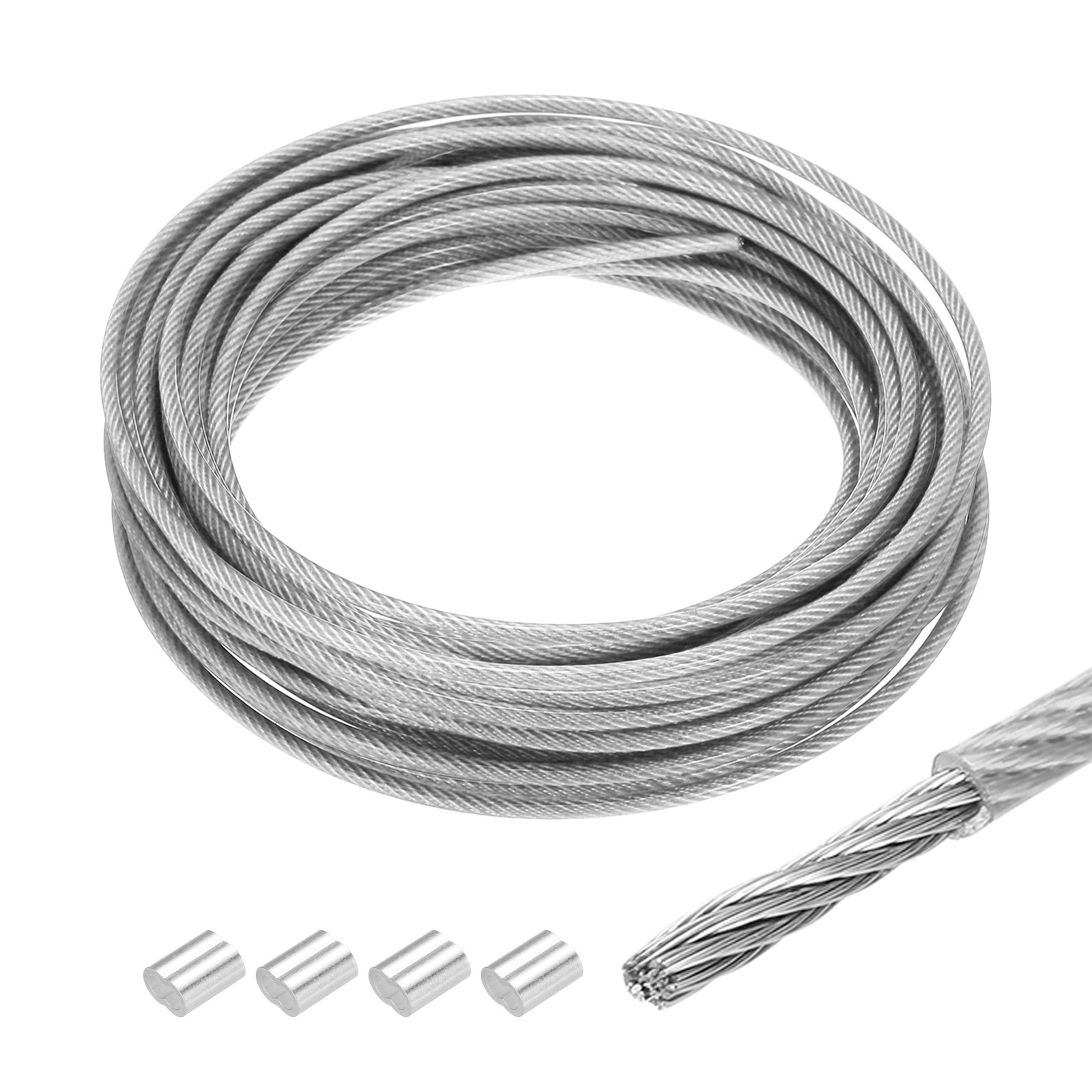 33Ft(10m) Wire Rope 1/8″(3mm) with 4Pcs Aluminum Sleeves Transparent
