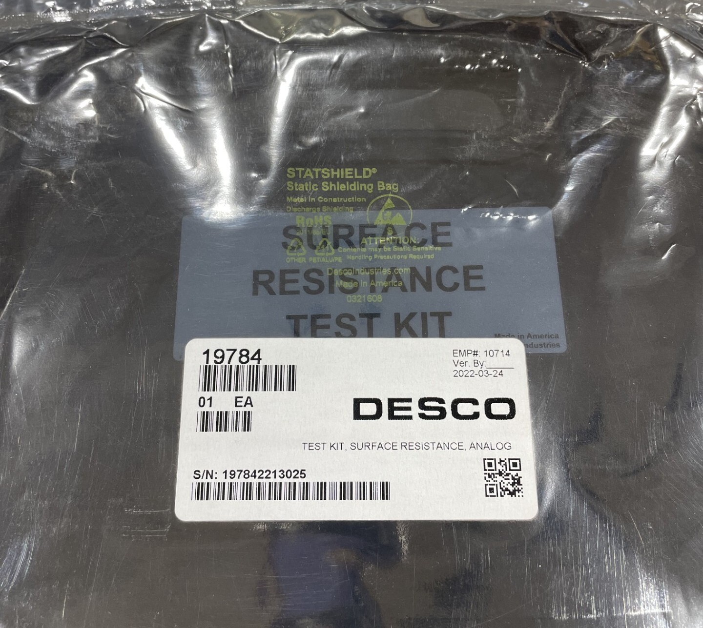 Desco 19784 Analog Surface Resistance Meter Kit w/ Two 5lb Weights, NIST Calibr.