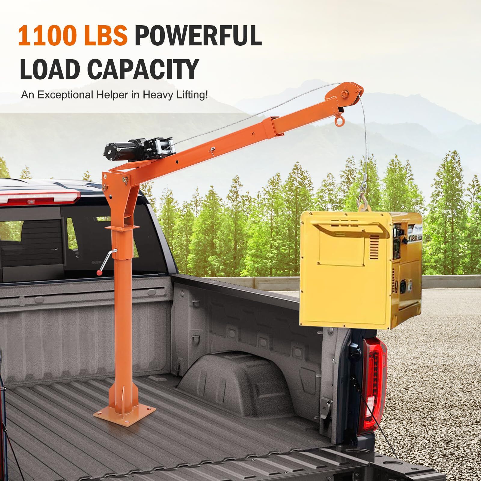 1100 Lbs Truck Hoist Crane Folding Truck Mounted W/Electric Winch 3500Lbs Pickup