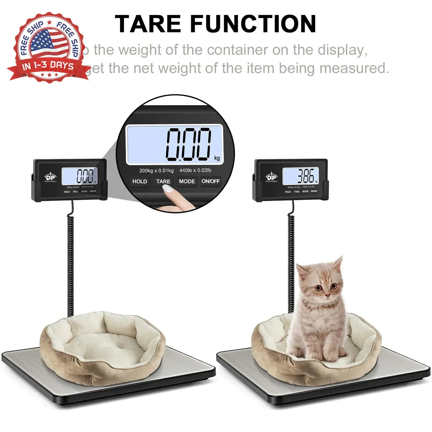 QP Shipping Scale for Packages, 440lb/0.35oz High Accuracy Digital Postal Scale,