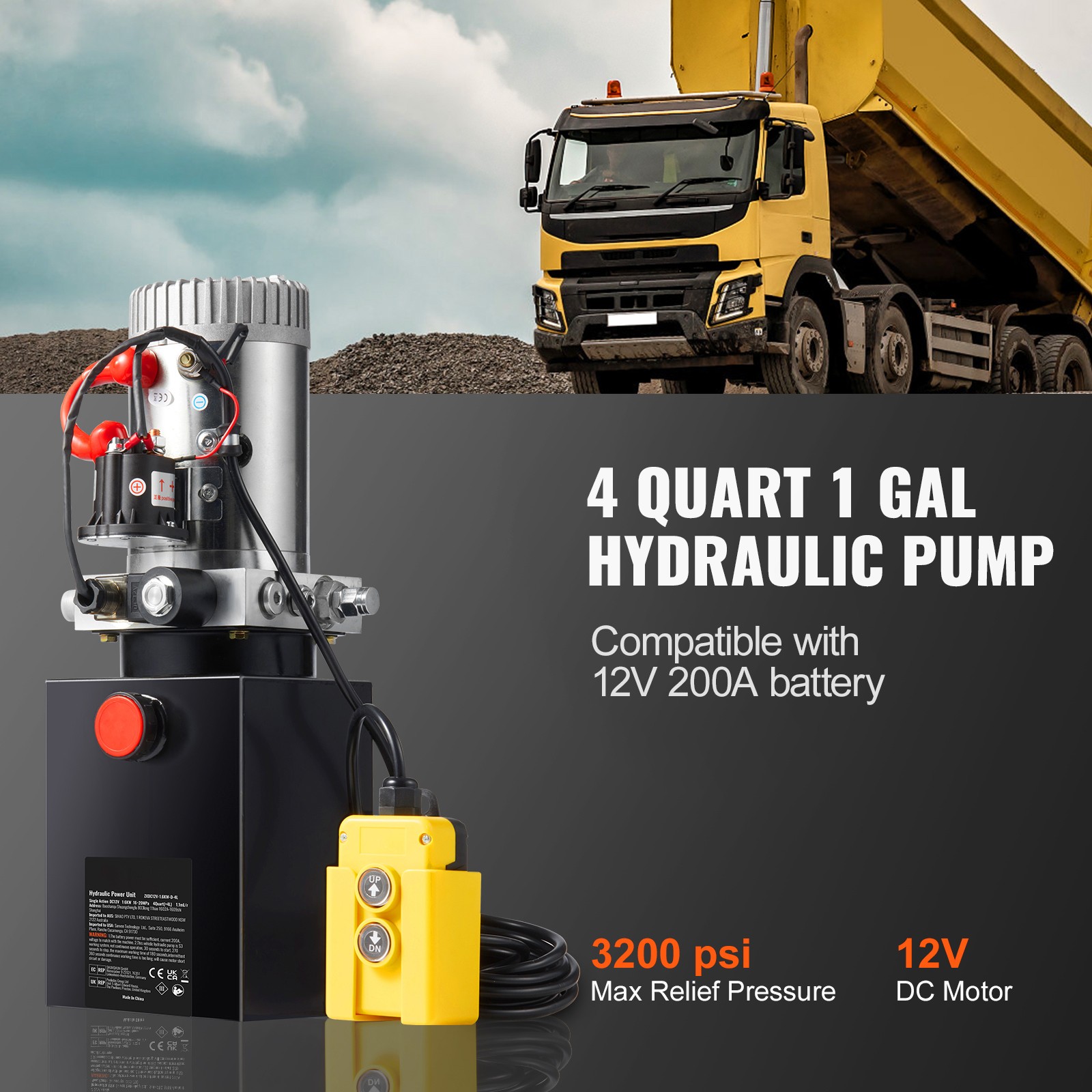 4 Quart Single Acting Hydraulic Dump Trailer Power Unit Lift Remote Remote