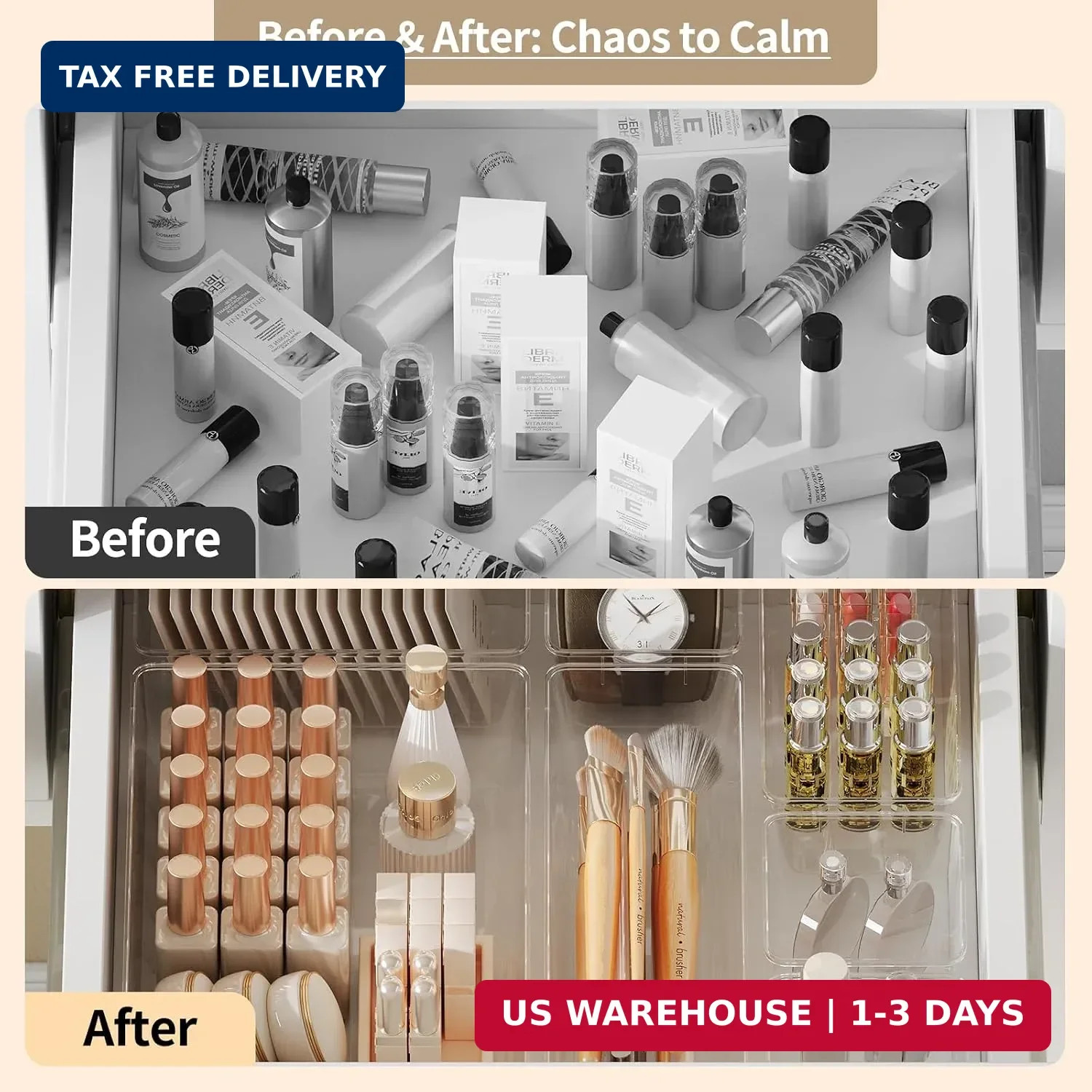 Yanosaku 25 PCS Clear Plastic Drawer Organizer Set, 4 Sizes Vanity Organizers, D