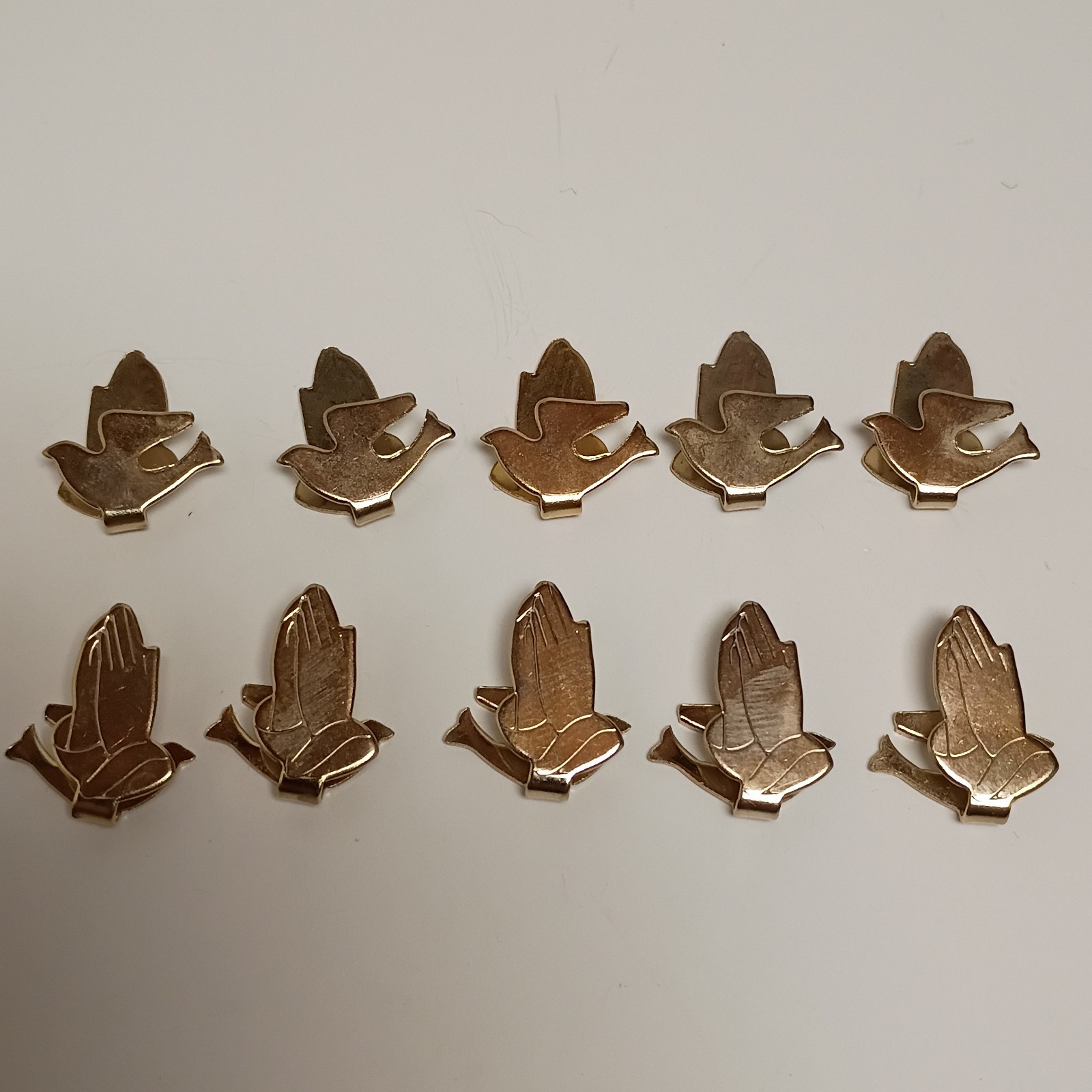 Lot of 10 Vintage Gold Tone Praying Hands Dove Bible Page Marker Bookmark Clips