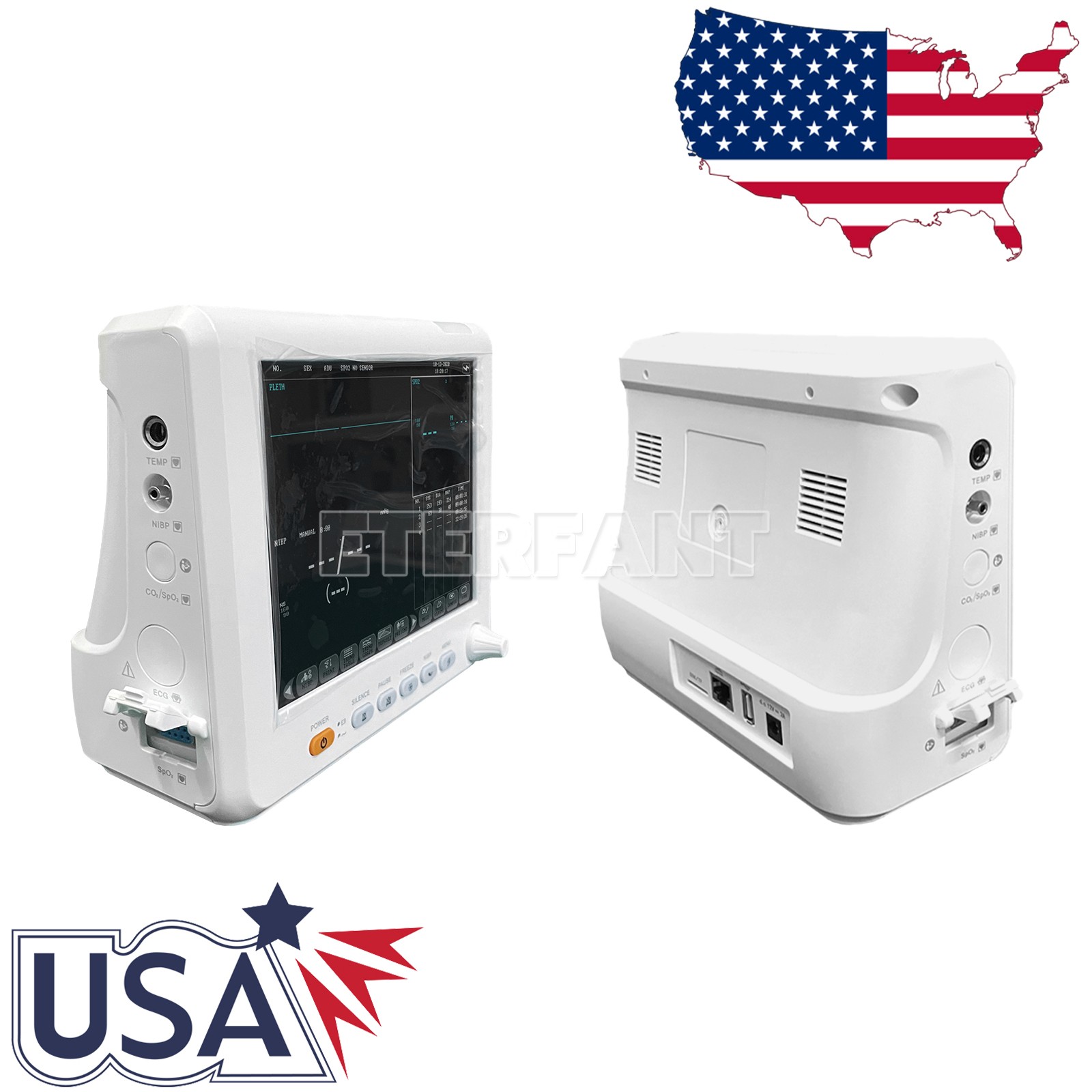 ETERFANT 8″ Patient Monitor ICU CCU Vital Signs Machine NIBP, SPO2, PR,TEMP