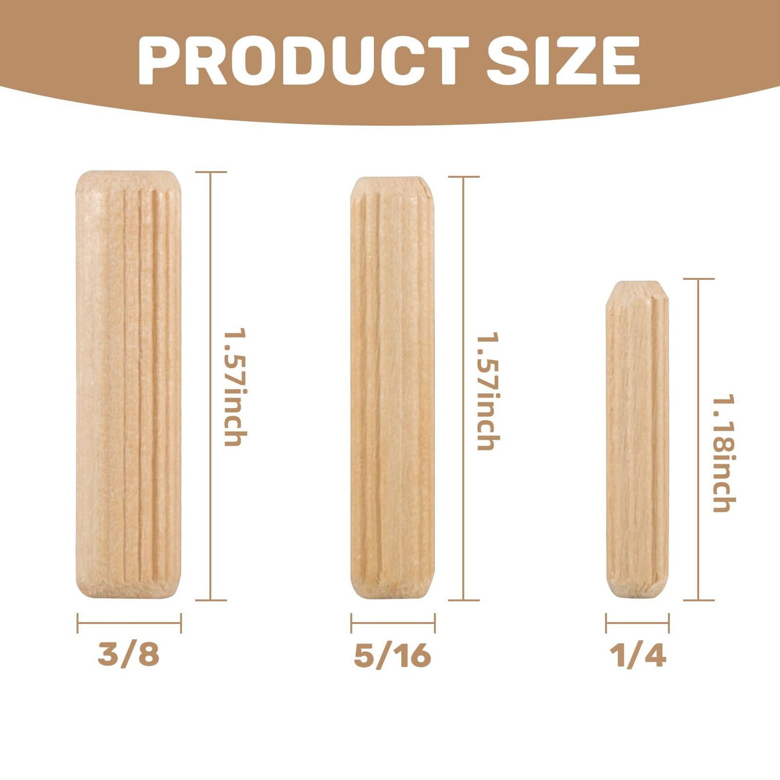 200Pcs Wooden Dowel Pins – Wooden Dowels Fluted Wood Dowel Pins with 1/4，5/16 an