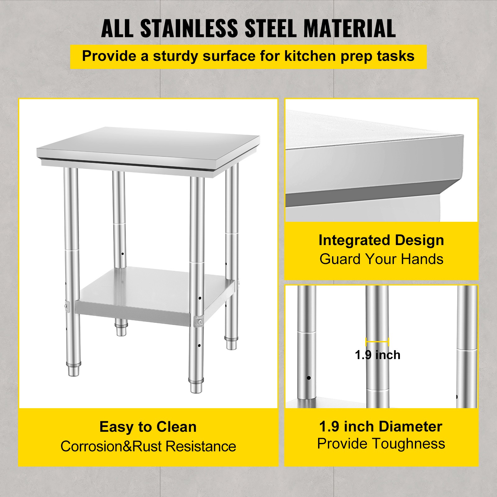 Uimoso Stainless Steel Commercial Prep Table for Food Service, 24x24x31in