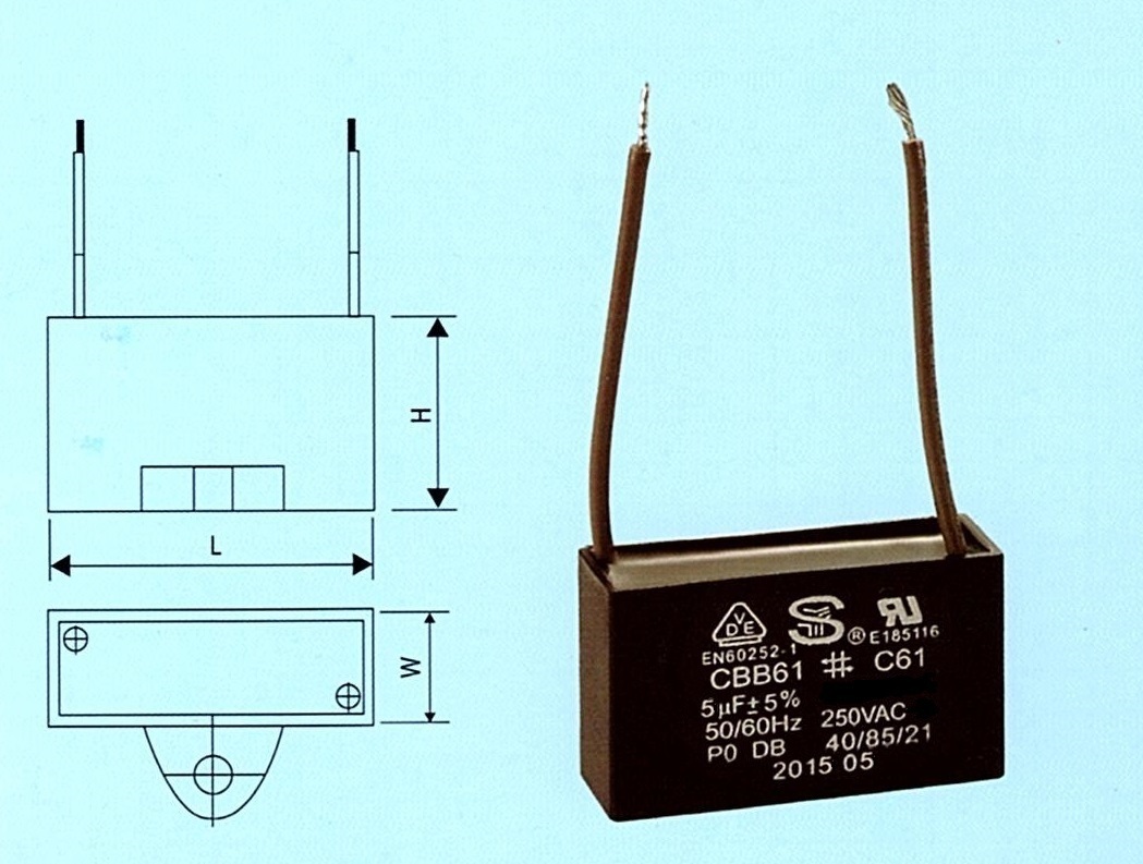 CBB61/C61 Fan Motor Capacitor 5uf 250VAC 2 Wire