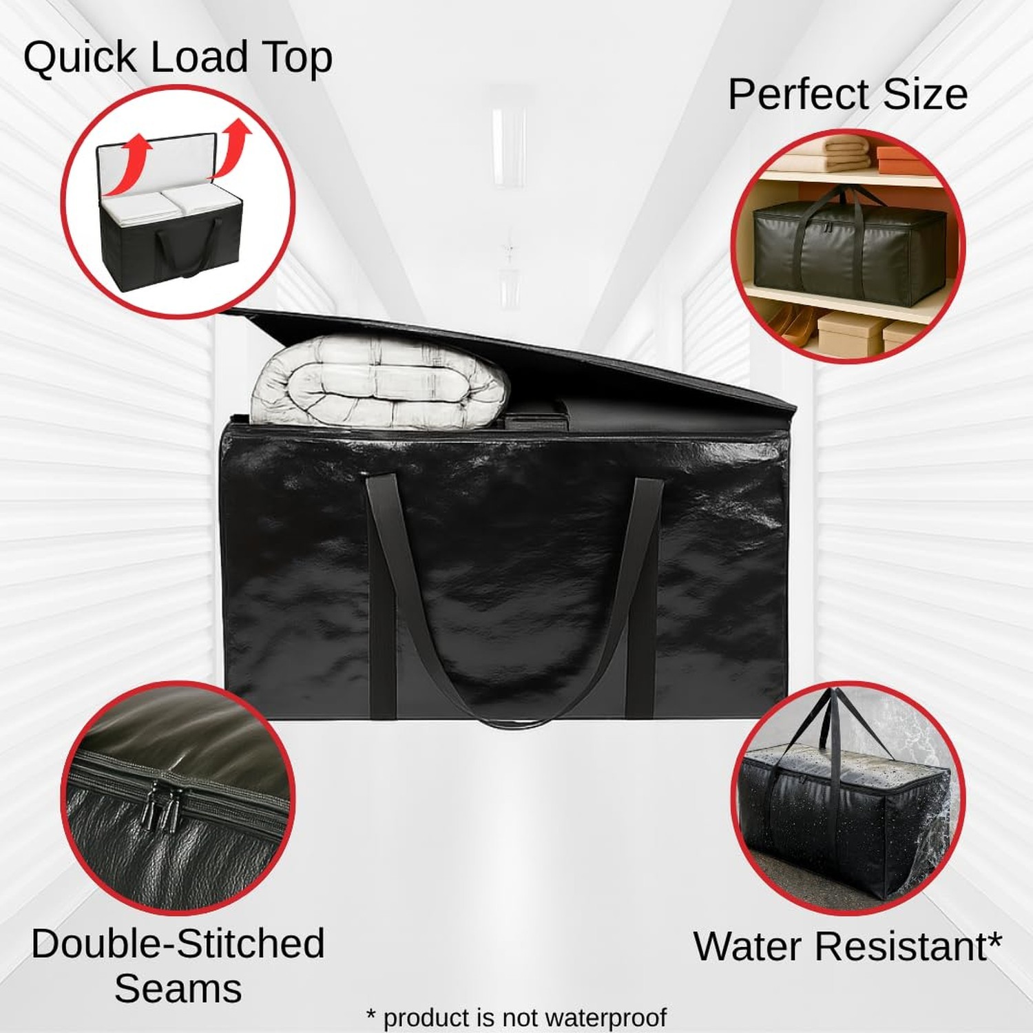 BAG-THAT! 4-Pack Black Moving Bags, Extra Large Storage Bags with Zipper, Wat…