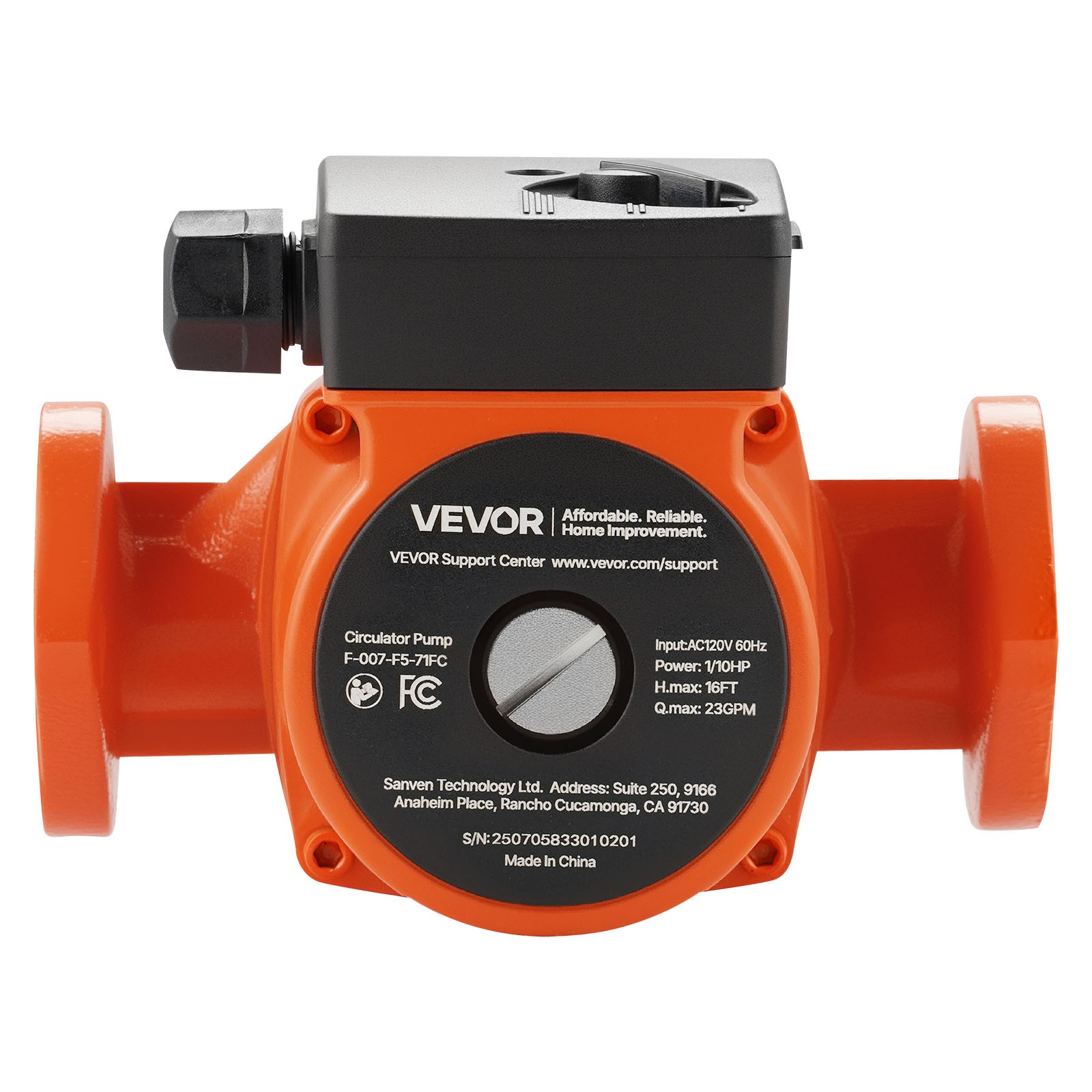 VEVOR F-007-F5-71FC Cast Iron Circulator Pump Hot Water Circulation 1/10HP 23GPM