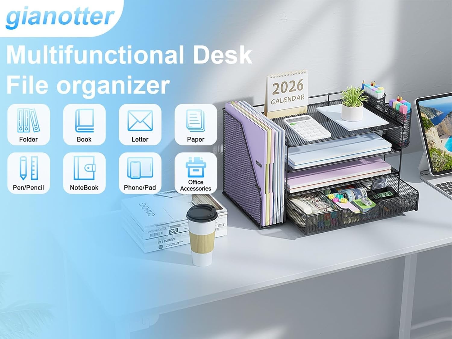 Rust-Resistant Modern Desk Organizer with Drawer & Pen Holders – Compact Size