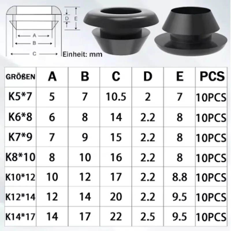 70Pcs Rubber Grommet Kit, Cable Wire Hole Grommets for Automotive Wiring & Elect