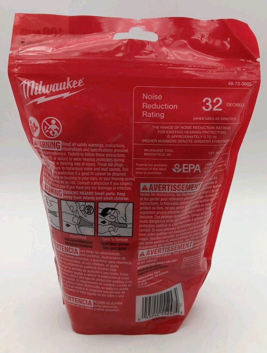 Milwaukee Disposable Ear Plugs 100 Pack 32db 48-73-3005