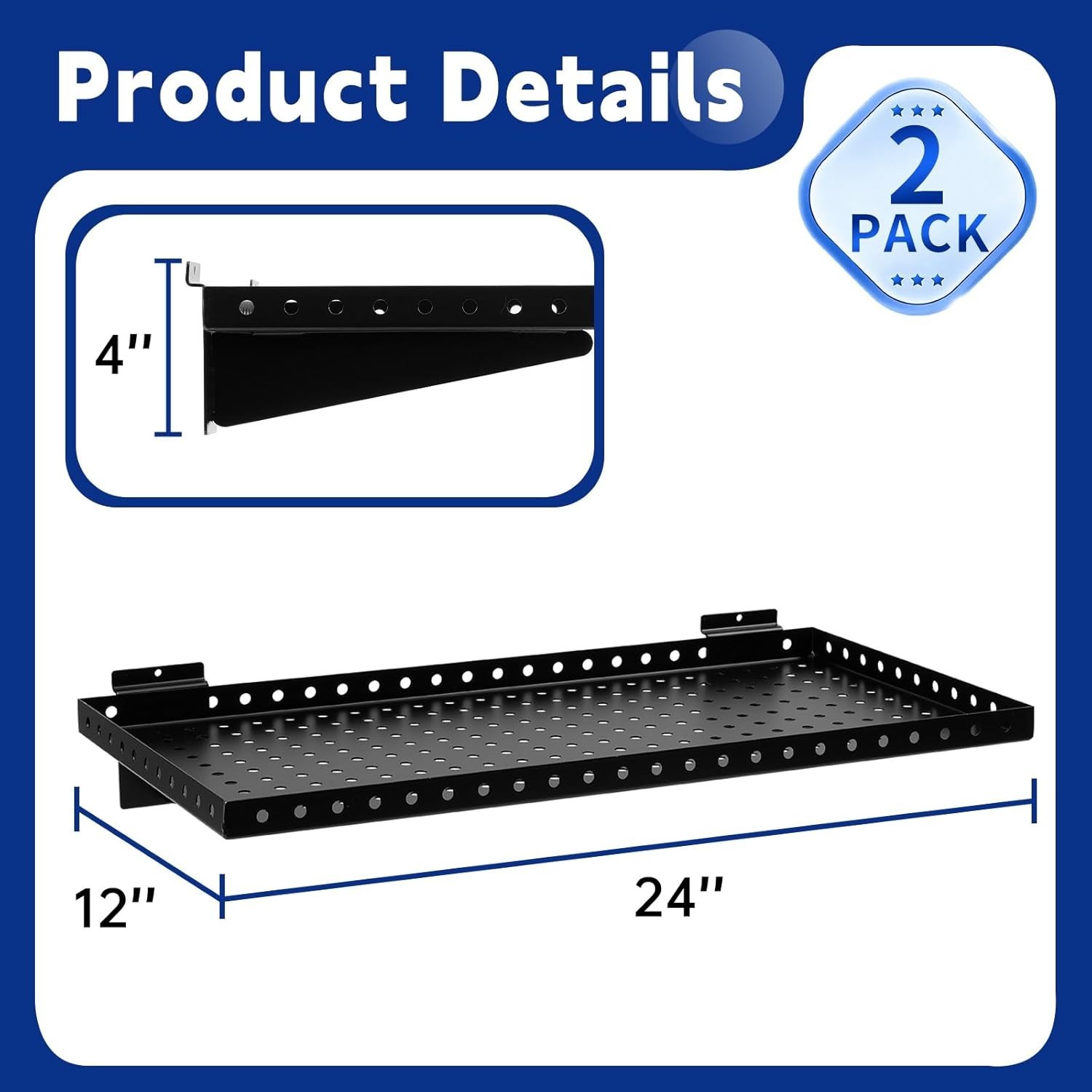 Heavy Duty Slatwall Shelf 24x12Inch, Steel Slatwall Accessories Storage Rack for