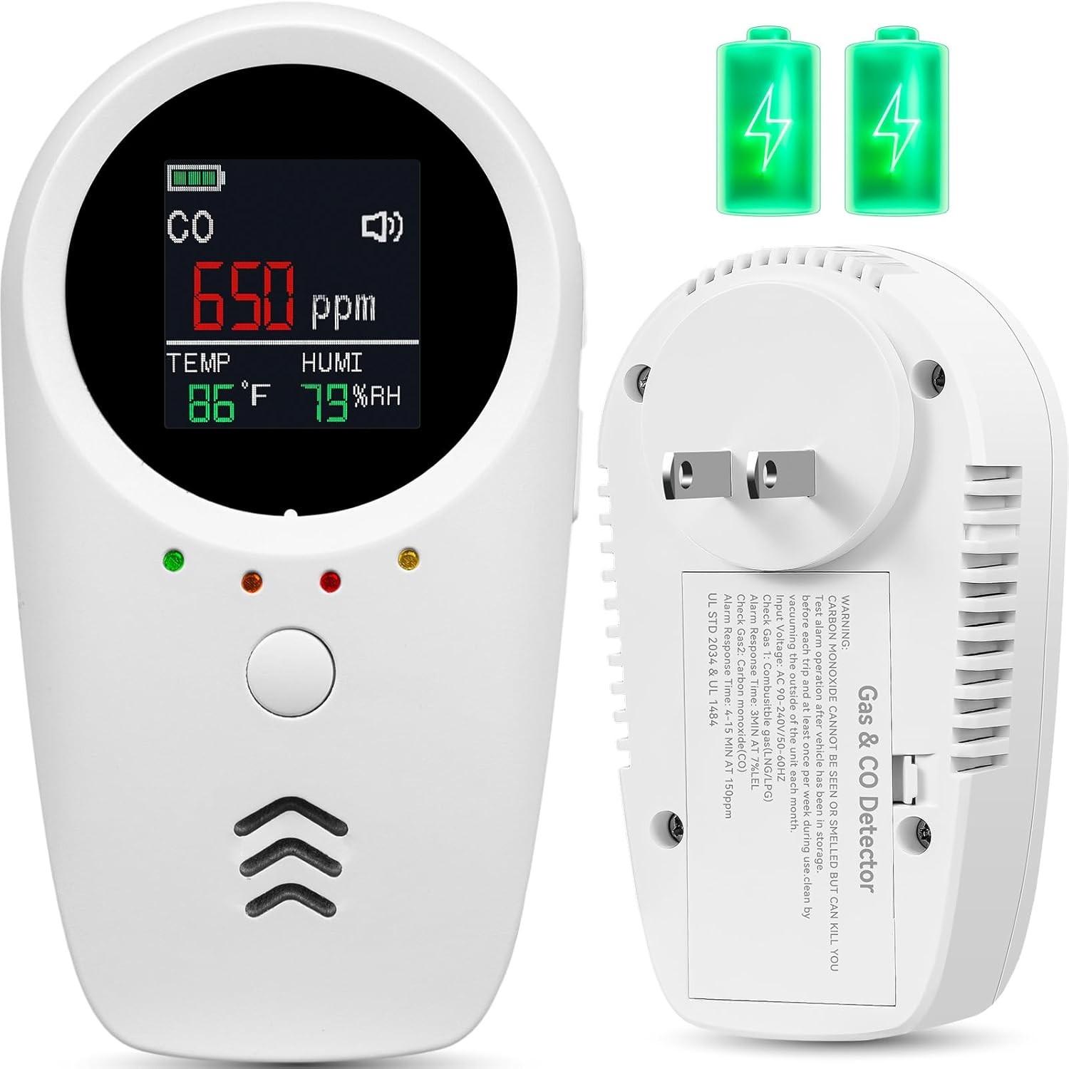 5-in-1 Carbon Monoxide Detector Warning Alarm Sensor LED Digital Gas Detector US